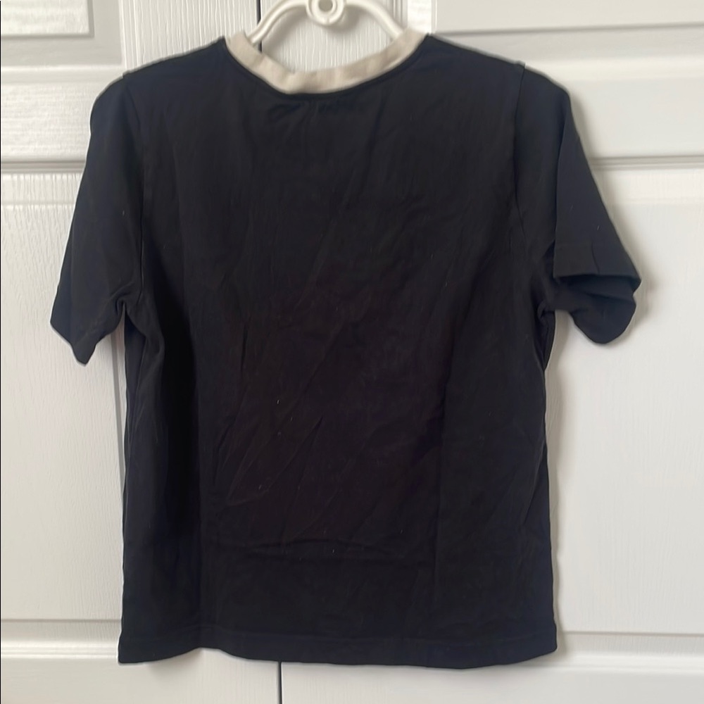 Black Heavyweight Cotton Crew Neck Tee White Ringer Trim S PTP 21 - Picture 5 of 7
